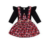 Vestito da Bambina di Natale Completo Bambina Natale Stampa Abito Ragazza Bambina a Maniche Lunghe Abiti Neonata Natalizio Babbo Vestiti Principessa Elegante Bambina Abito per (A Black, 3-4 Years)