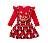 Vestito da Bambina di Natale Completo Bambina Natale Stampa Abito Ragazza Bambina a Maniche Lunghe Abiti Neonata Natalizio Babbo Vestiti Principessa Elegante Bambina Abito per (B Red, 2-3 Years)