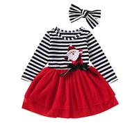 Vestito da Bambina di Natale Completo Bambina Natale Stampa Abito Ragazza Bambina a Maniche Lunghe Abiti Neonata Natalizio Babbo Vestiti Principessa Elegante Bambina Abito per (D Red, 2-3 Years)