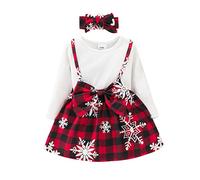 Vestito da Bambina di Natale Completo Bambina Natale Stampa Abito Ragazza Bambina a Maniche Lunghe Abiti Neonata Natalizio Babbo Vestiti Principessa Elegante Bambina Abito per (E White, 6-9 Months)
