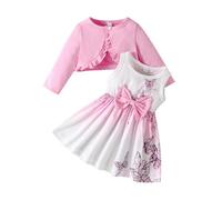 Vestito da bambina e cardigan set infantile volant cappotto farfalla stampa gonna bambino manica lunga vestito bambino set 56, Colore: rosa., 2-3 Jahre