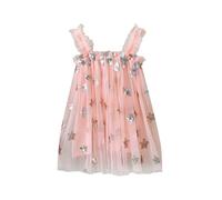 Vestito da bambina estate senza maniche floreale bohemian cerimonia in tulle cerimonia da sera lunga e leggera festa regalo, Rosa, 4-5 Anni