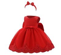Vestito da bambina in pizzo per battesimo, con fiocco, per matrimonio, battesimo, tutù, per il primo compleanno, Colore: rosso, 18-24 Mesi