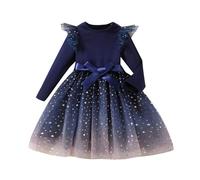 Vestito da bambina in velluto a maniche lunghe e tulle midi lunghezza calendario dell'Avvento 24 storie, Blu, 3-4 Anni