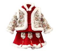 Vestito da bambina in velluto con fascia a cuore tradizionale cinese Cheongsam a maniche lunghe con risvolto trapuntato abiti per Capodanno vestiti come baby (rosso, 6-7 anni)