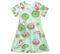 Vestito da bambina Koi Fish Lotus a maniche corte per bambini prendisole estivo casual una linea in cotone confortevole, 2T, Loto Pesce Koi, 5-6 Anni