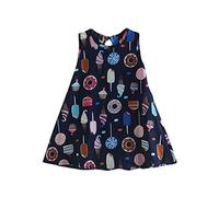 Vestito da bambina per bambini, abito estivo lungo al ginocchio, senza maniche, da donna, con stampa a cartoni animati, comodo e traspirante, per la spiaggia, per il tempo libero, Blu marino, 130 cm