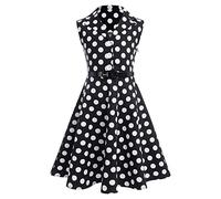 Vestito da bambina stile Audrey anni '50, stile vintage, a pois, stile rockabilly, stile retrò, con colletto alla bambola Peter Pan, per matrimonio, stile casual, Cintura nera, 9-10 Anni