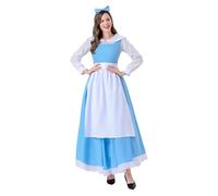 Vestito da cameriera blu da donna, grembiule bianco, costume per cosplay di Carnevale Belle Alice Dorothy con fiocco per capelli per adulti