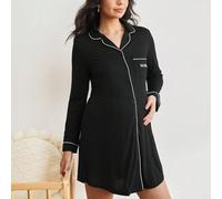 Vestito da casa con bottoni davanti e profili a contrasto, per maternità, autunno e inverno, outfit comodi L,M,S,XL,XXLBlocchi di colore,LettereTessuto in maglia
