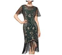 Vestito da Cerimonia Donna - Abiti Stile Flapper Abiti Anni '20 da Collo in Pizzo Grandi Abiti da Ruggenti Costumi Anni '20 con Maniche per Serate/Cocktail/Feste ad Harlem (Green, XXXL)