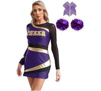 Vestito da cheerleader donna, manica lunga, patchwork metallico, costume for adulti, abbigliamento ballo for danza, accessori for il tifo(Purple,S)