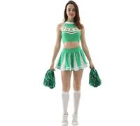 Vestito da Cheerleader per Donna e Ragazza Costume Sexy per Spettacolo Teatrale e CarnevaIe Abito Sportivo con Gonna a Pieghe per Feste Halloween e Eventi a Tema (Green, XL)