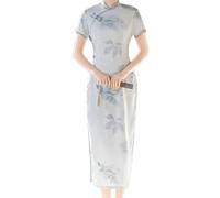 Vestito da Cinese Donna -Abito Elegante retrò da Sposa, per Banchetti, Abiti da Sposa, Stile Cinese, Manica Corta, Sottile, Primavera Estate, Migliorato, Cheongsam Lungo, Qipao Giovane, XXL