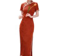Vestito da Cinese Donna -Primavera Estate Migliorato Cheongsam Giovane Bottone Cinese Orientale Abiti Qipao Sottile Abito Tradizionale Banchetto Abbigliamento da Sposa, Rosso, XXL