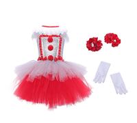 Vestito Da Clown Ragazze, Set di Vestito da Principessa in Maglia per Bambini Clown, Abito Principessa Gonna A Rete Per Bambina Piccola 3-11 Anni Festa Compleanno