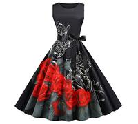 Vestito da Cocktail Vintage da Donna Vestito da Festa Swing Senza Maniche da Cocktail retrò Anni '50 Vestiti Donna Eleganti (Elegante 8-Rosso,S)