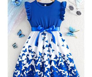 Vestito da con , maniche a balze, patchwork e stampa a con cintura, una come regalo, per uso / festive, abbigliamento da esterno/festa