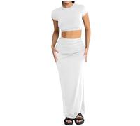 Vestito da concerto, 2 pezzi, da donna, sexy, orlo asimmetrico, una spalla, senza pancia e minigonna attillata, con coulisse, estivo, per feste, Z1 bianco., M