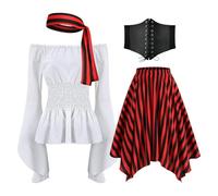 Vestito da corsetto pirata, abito da pirata da donna con corsetto, costume di vestire festa di carnevale - Renaissance Off camicetta camicetta , costume da gioco di ruolo Set per Halloween Party
