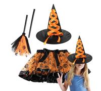 Vestito da, costume da di Halloween per ragazze | Abito da vestire con cappello e scopa - Gonna tutù da, oggetti di scena per giochi di ruolo per Halloween