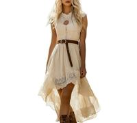 Vestito da Cowboy Western Vintage da Donna - Abito Svasato con Bordo in Pizzo Floreale e Spalle Scoperte Costume di Halloween Ispirato agli Anni '70 Outfit Prateria Vestiti da Festa Country