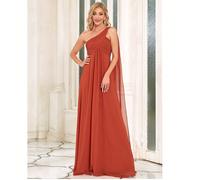 Vestito da damigella d'onore elegante con un solo spallino, design fluttuante plissettato in chiffon di colore arancione bruciato L,M,S,XL,XXLColore unicoChiffon