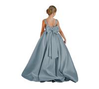 Vestito da damigella d'onore, per matrimonio, principessa, prima comunione, formale, concorso, ballo, con fiocco, Blu ardesia., 10 anni