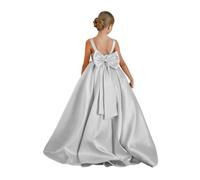 Vestito da damigella d'onore, per matrimonio, principessa, prima comunione, formale, concorso, ballo, con fiocco, Argento, 8 anni