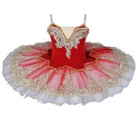 Vestito da Danza Classica per Bambine, Senza Maniche, con Paillettes, Body da Ginnastica, tutù Gonna Pattinaggio Artistico Danza Abbigliamento da Festa per Bambini,Rosso,110