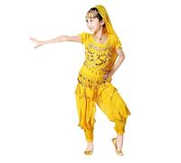 Vestito da Danza del Ventre per Bambina Belly Dance Indiano del Costumi Ballo Ragazze Costume con Paillettes Abito da Ballo Vestito Latino Americano Bambina Halloween (05-Yellow, 5-6 Years)