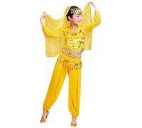 Vestito da Danza del Ventre per Bambina Belly Dance Indiano del Costumi Ballo Ragazze Costume con Paillettes Abito da Ballo Vestito Latino Americano Bambina Halloween (03-Yellow, 11-12 Years)