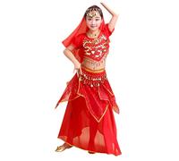 Vestito da Danza del Ventre per Bambina Belly Dance Indiano del Costumi Ballo Ragazze Costume con Paillettes Abito da Ballo Vestito Latino Americano Bambina Halloween Carnevale (01-Red, 3-4 Years)
