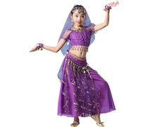 Vestito da Danza del Ventre per Bambina con Paillettes Set 5 Pezzi Costume Principessa Araba Bambina con Frange Costumi di Carnevale, Bollywood e Halloween per Ragazze (A05-Purple, 11-12 Years)
