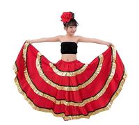 Vestito da Danza del Ventre Rosso per Bambine, Costume da Flamenco Spagnolo, Gonna da Competizione in Stile Gitano, Gonna Ampia a sbalzo, Costume da esibizione 360°-720°