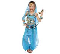 Vestito da danza orientale per bambini Costume da danza Bollywood ragazza Belly Dance Indiana 6 pz Top+Vestito+Ornamento della Testa+Sciarpa+Cintura 7-10 Anni, 1-Light Blu, 5-6 Anni