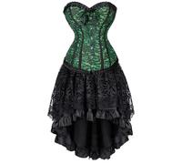 Vestito da donna a forma di identità gonna in pizzo regolabile lunga classica floccata foglia vestito da donna costumi di Halloween per adulti (verde, XS)