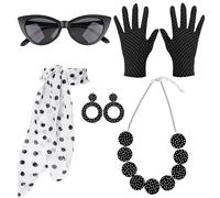 Vestito da donna anni '50, accessori per travestimento fascia e occhiali occhio di gatto, vestito retrò da discoteca, 5 pezzi, per donne e ragazze, feste tra amiche