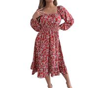 Vestito da donna chic ed elegante boheme fluido mi lungo da spiaggia estate tunica in lino di grandi dimensioni in trapezio cotone garza estate campetre camicia che nasconde il ventre sarto, rosso, L
