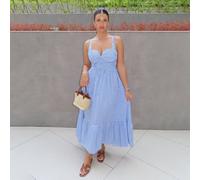 Vestito da donna con scollo a V a righe e incrocio sulla parte anteriore L,M,S,XLTessuto intrecciato