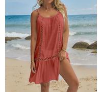 Vestito da donna con spalline a spaghetti, decorato con balze e patchwork, adatto per la primavera e la spiaggia, abito copricostume da donna per l estate, abiti estivi da donna, costumi da bagno da d