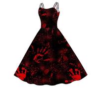 Vestito Da Donna Di Halloween, Scollo A V, Maniche Senza, Stampa Macchie Di Sangue, Costume Di Halloween Chic E Speciale, Abito Da Donna, Per Rinascimentale, Gotico, Medievale