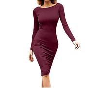Vestito da donna elegante, alla moda, da donna, a maniche lunghe, sexy, con chiusura a cerniera, stile vintage, lungo vestito da donna estivo (vino M)