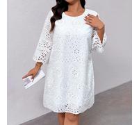 Vestito da donna elegante con maniche a lanterna crochet e design a traforo, adatto a vacanze in taglie comode 0XL,1XL,2XL,3XL,4XLColore unicoRicamo