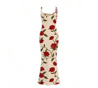 Vestito da donna elegante con stampa di rose, lungo, con spalline, ideale per vacanze, feste, concerti, compleanni, festival, eventi western, ballo di fine anno, brunch e tè pomeridiano SHEIN X Carol