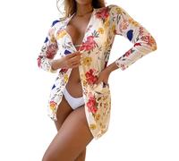 Vestito da donna elegante e chic, costume da bagno stampato per donna Pareo da spiaggia a maniche lunghe camicia da sole