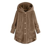 Vestito da donna elegante e chic - Tunica lunga da donna, top in pile, cappotto autunnale e inverno, top color puro, con bottoni, cappotto con due tasche, maniche lunghe e spesse, cachi., 4X-Large