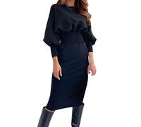 Vestito da donna elegante per feste, vestito da donna a maniche lunghe, vestito casual da donna estivo (nero L)