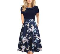 Vestito da donna elegante vintage casual stampa floreale festa di lavoro Peter Pan collare A-Line abito con tasche DJ978
