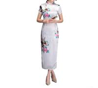 Vestito da donna in stile cinese con stampa retrò, design lungo cheongsam e maniche corte, adatto per eventi e cerimonie (XXL bianco)